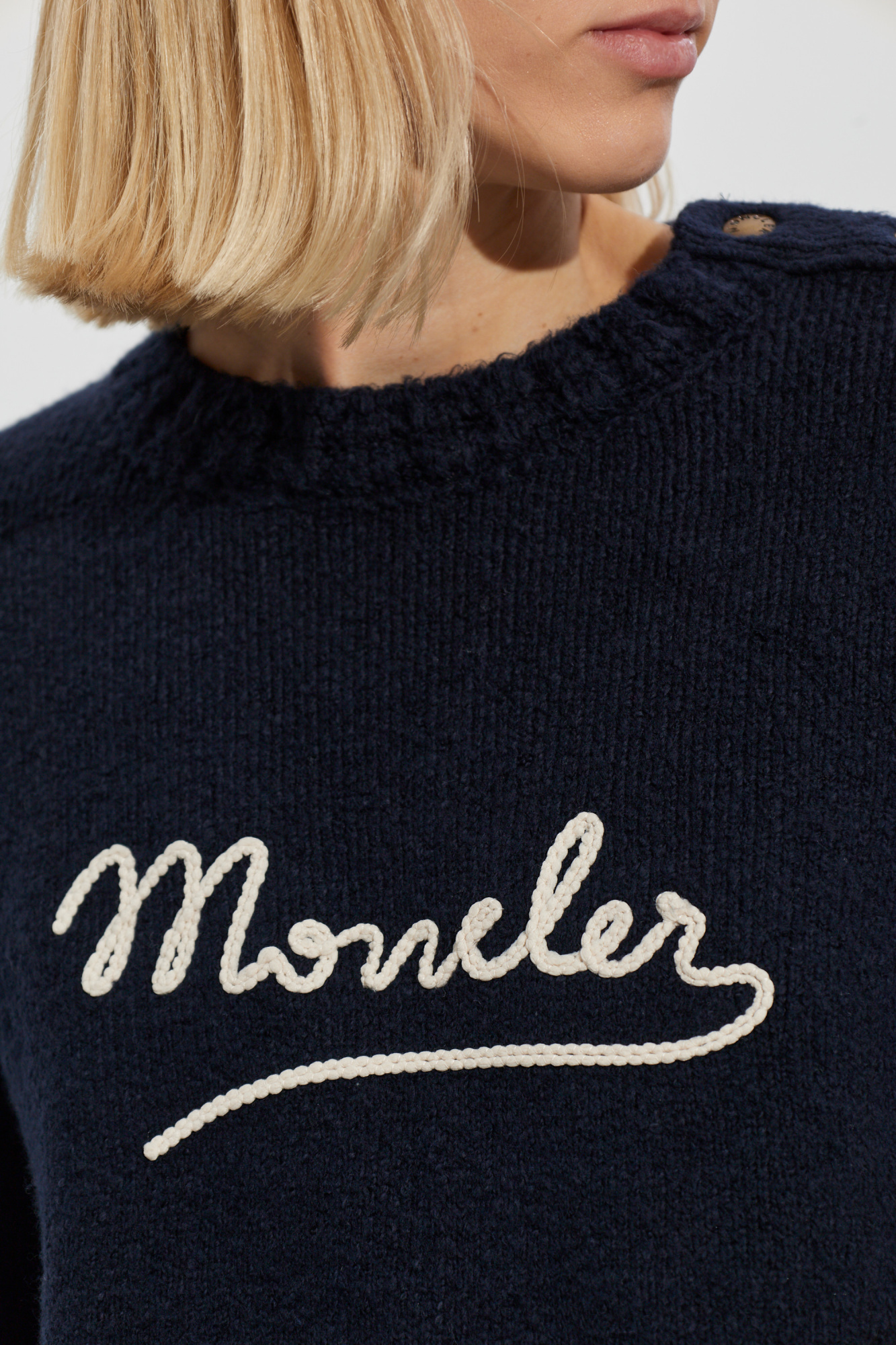 Navy blue Sweater with embroidered logo Moncler - Vitkac Italy